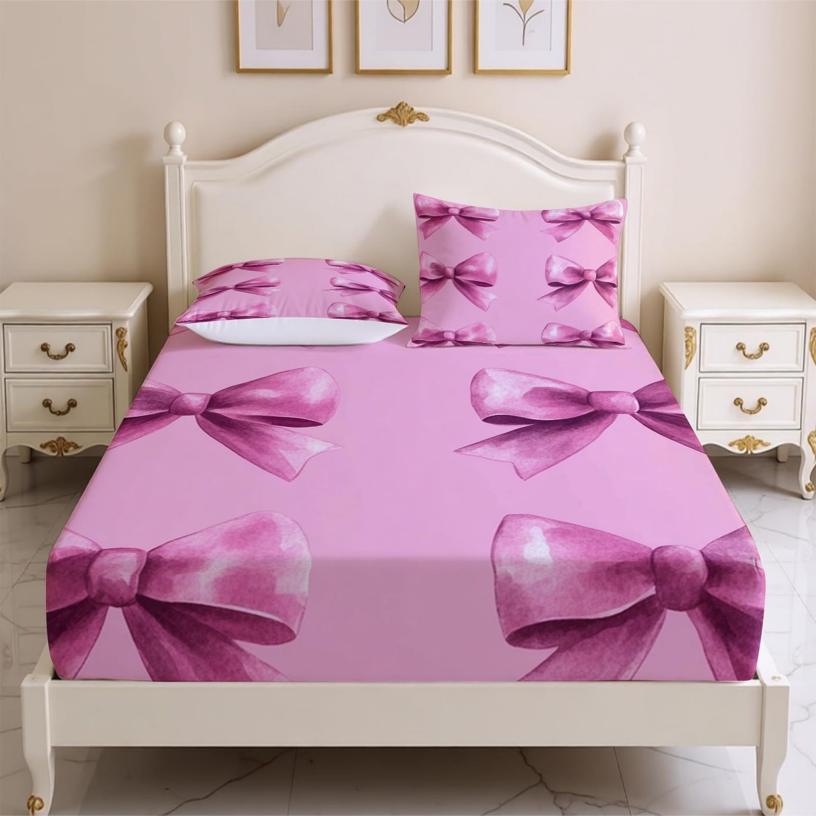 Lenzuolo con Angoli 180 x 200 cm Microfibra Fiocco viola Lenzuolo Sotto Elasticizzato Profondo 25 cm Stile acquerello per Singolo e Matrimoniale