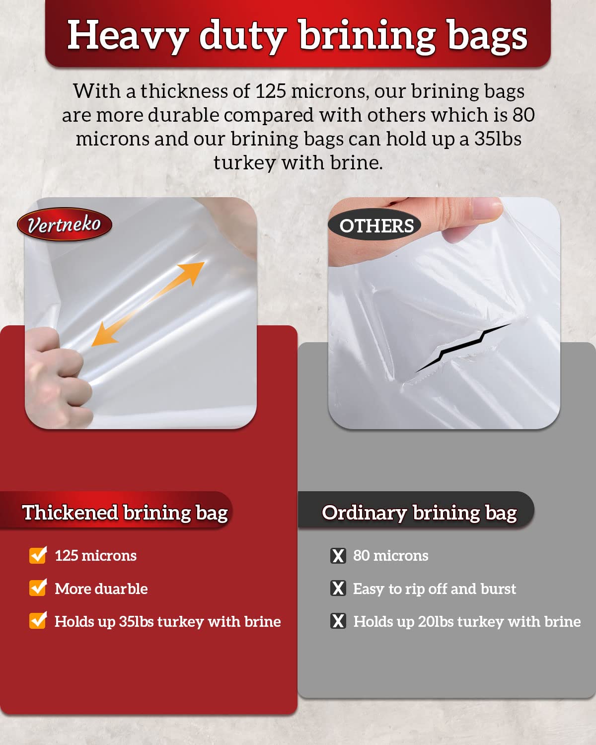 Turkey Brine Bags, 26"×22", 2 Pack, Holds up 35lbs, Thicker Brining Bags with Double Zip Lock & 2 Cotton Strings, Extra Large Brine Bag Fits for Turkey, Chicken, Beef, Fish, Lamb, Pork - Image 3