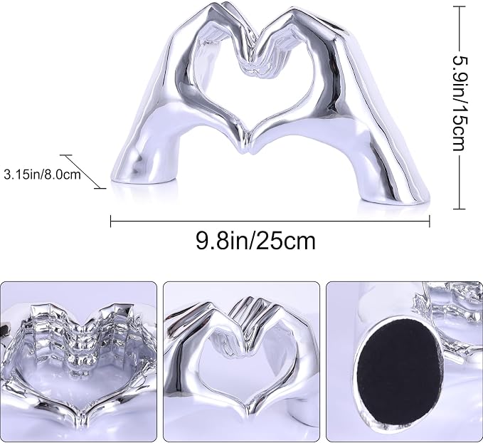 Escultura Corazón en Manos Plateada de Resina miniatura 3
