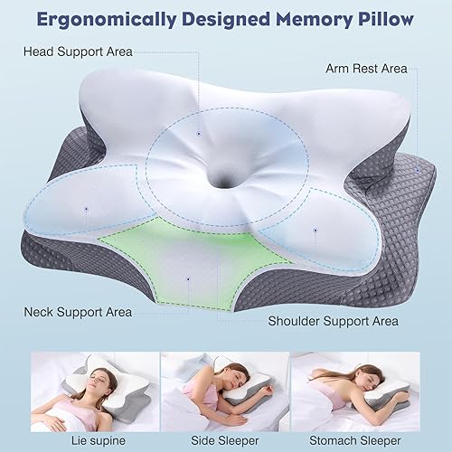 Miniatura 2 de Almohada cervical para el cuello, almohada de espuma viscoelástica para apoyo y alivio del dolor, almohada ergonómica de contorno para dormir de