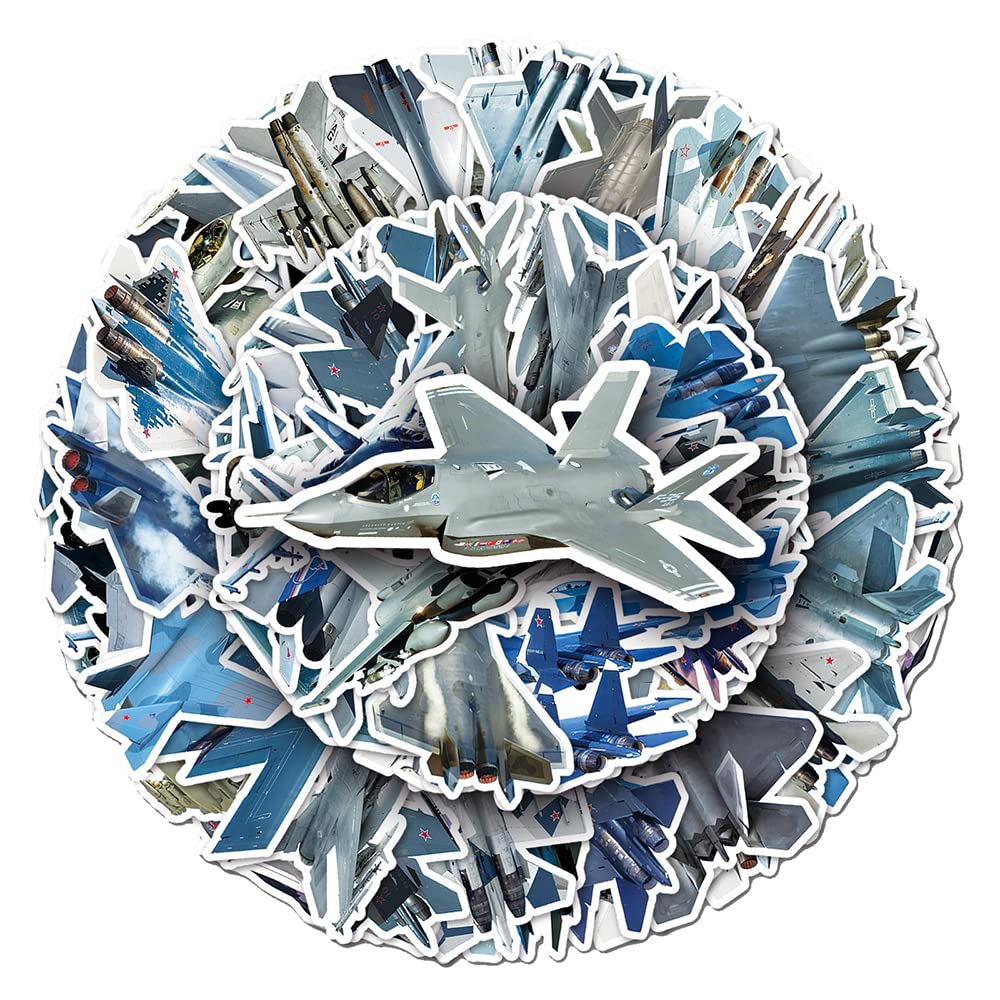 Fighter Plane Stickers for Boys Teens Girls|50 Pcs|Cartoon Waterproof Vinyl Stickers for Water Bottle Hydroflasks Laptop Tablet Computer Car Phone Luggage Tablet, Trendy Stickers Pack(Fighter Plane)