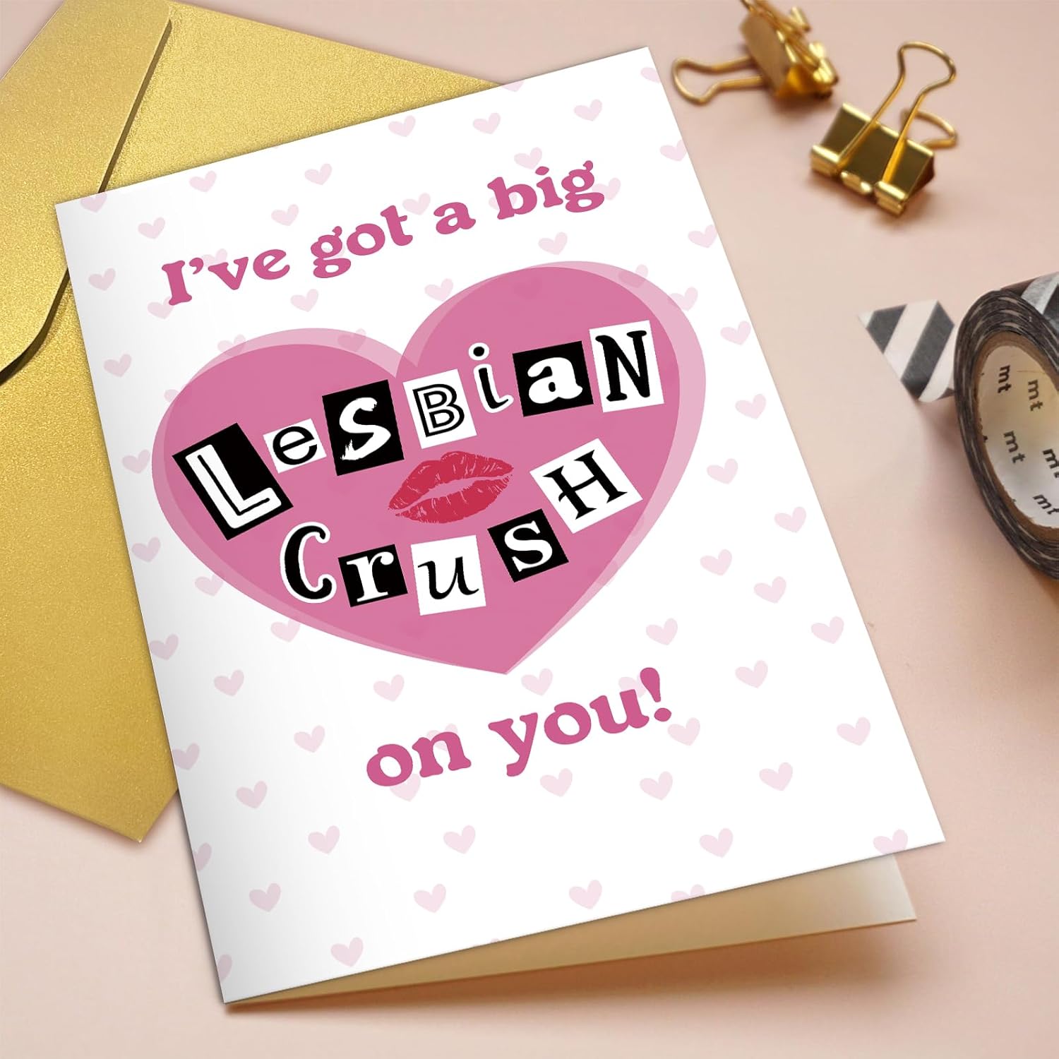 Qiliji Funny Lesbian Valentine's Day Card, Valentine's Day Card for Lesbian Couple, LGBTQ Love Valentines Day Card for Her, Galentine's Day Card for Women Lady, I Got A Big Lesbian Crush On You Card - Image 4