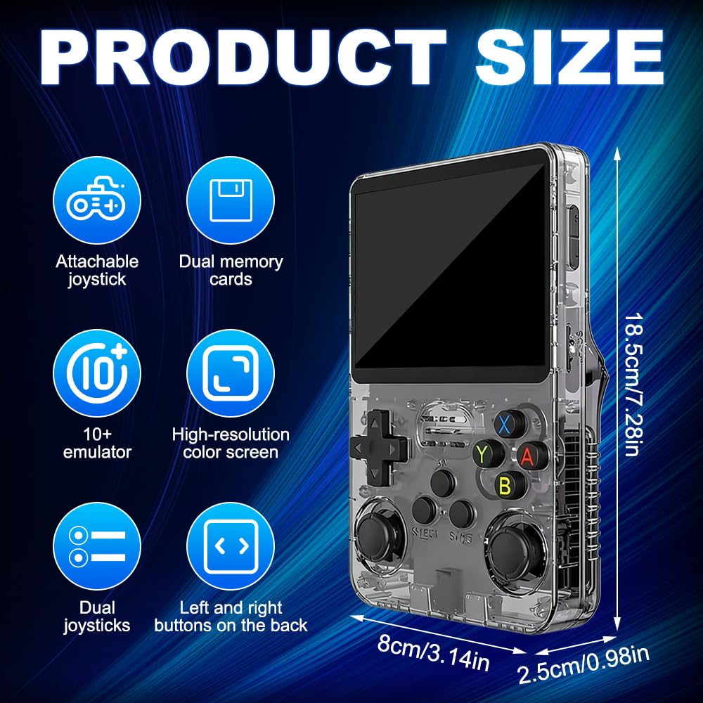 R36s Handheld Spielkonsole, Retro Handheld Spielkonsole mit 3,5 Zoll Display, 64 GB TF Karte und 15,000+ Klassischen Spielen, Tragbare R36s Handheld Spielekonsole (Schwarz)