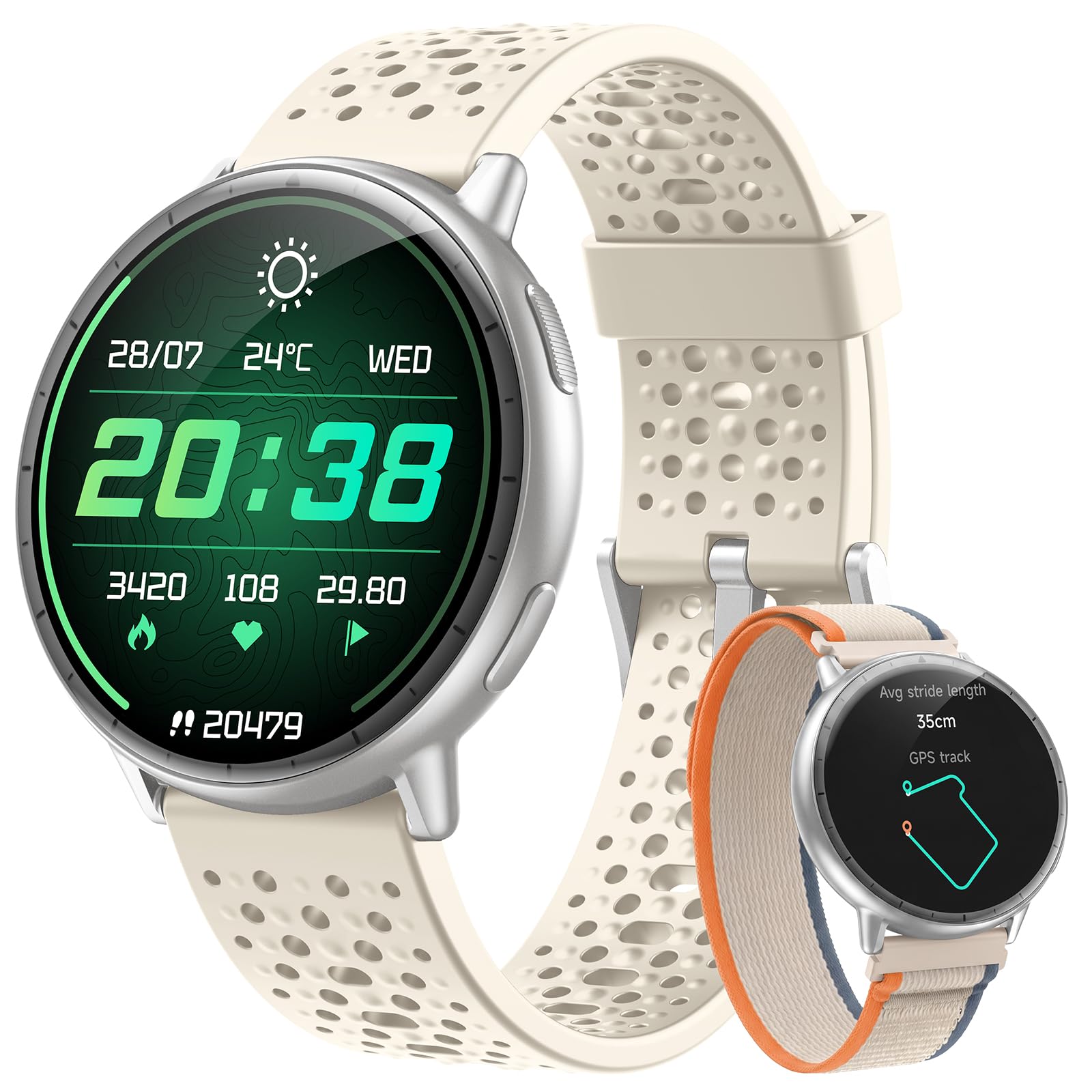 Smart Watch for Men Women,GPS Built-in,1.3" Ultra-bright AMOLED Display,SOS