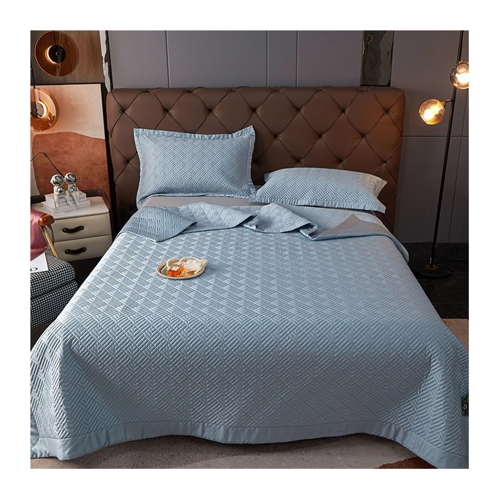 RUZGAR Cubrecama for Cama 105 135/150 Colcha Nordica Bouti de Seda Lyser Fiber Tencel Colcha 220x240cm 200x230cm con 2 Fundas de Almohada 48x74cm (Color : Blue, Size : 220x240cm-86x94 Inch)