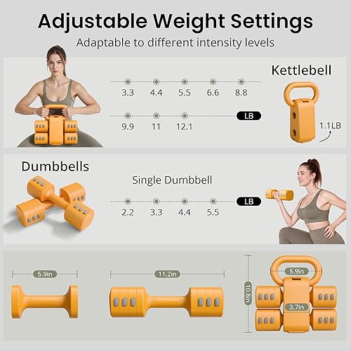 Miniatura 4 de Juego de mancuernas ajustables 2 en 1 para mujer, 4 niveles (2.2 libras a 12.1 libras), pesas de gimnasio en casa para mujeres en casa, mancuernas