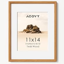 Acovy 11x14 Picture Frame, Natural Solid Teak Wood 11"x14" Photo Frame for Wall, Handcrafted Wooden Frame 11 x 14 Matted to 8x10, High Definition Tempered Glass, Wall Hook Included, Natural Teak