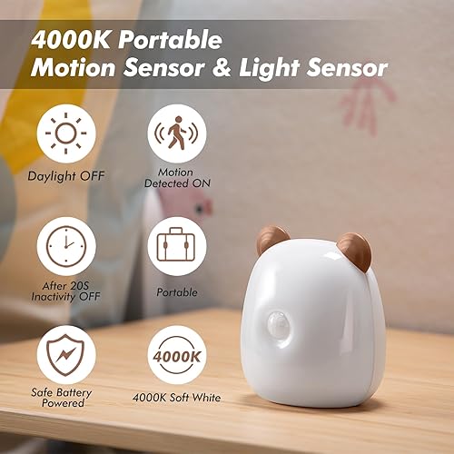 Miniatura 2 de G Keni Luz nocturna portátil con sensor de movimiento para baño e inodoro, luz pequeña para niños y adultos, funciona con batería LED recargable,