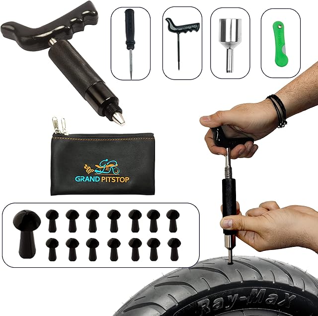 GRAND PITSTOP Tubeless Tyre Puncture Repair Kit for Motorcycle, Cars with Mushroom Plugs (Mini Plug Kit) (15 Plugs)
