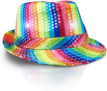 Rainbow Striped Sequin Light Up LED Fedora Hat