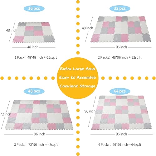 Miniatura 154 de Tapete de juego de espuma para bebé, tapete entrelazado de 0.4 pulgadas de grosor con colores sólidos, tapete de juego suave y no tóxico, tapete