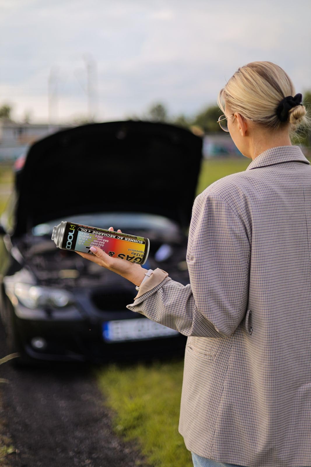Ersatzkältemittel r134a für Autoklimaanlagen – 1 Dose 2in1, 290g + Druckleitung mit Manometer + Lufterfrischer für Auto