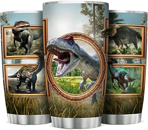 Vaso de dinosaurio para amantes de los dinosaurios, vaso de doble pared con aislamiento al vacío, vaso de viaje de café de dinosaurio de 20 onzas,