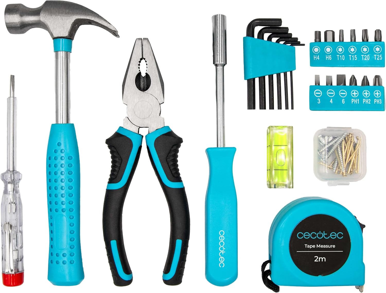 Cecotec ToolBox EasyGo 68 Piece ToolBox - Ultra-Compact and Portable Case, Includes Hammer, Meter, Screwdrivers and More, Optimized Internal Organization, Ideal for Home and Car