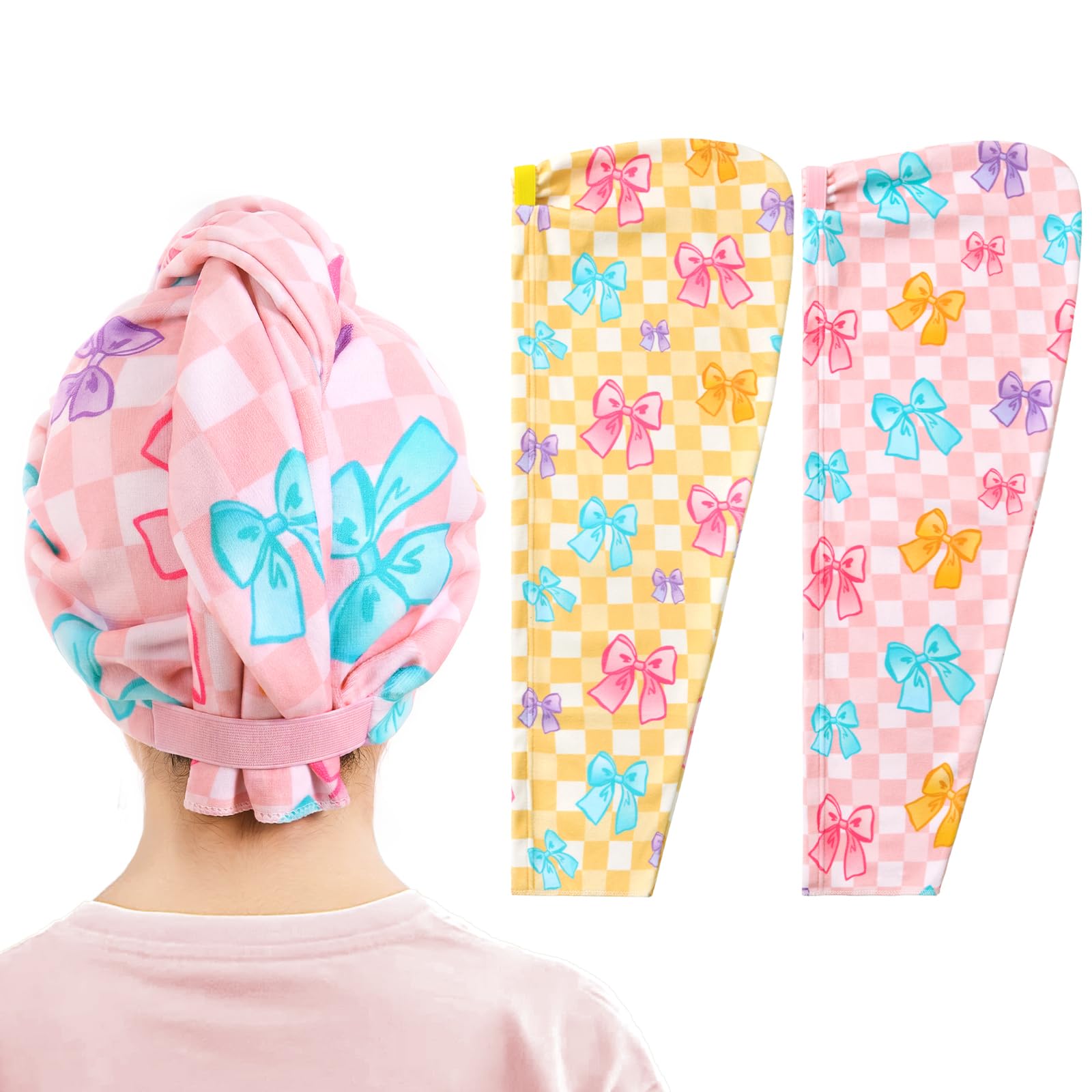WAWSAM Mikrofaser Haarturban für Mädchen 2 Stück Schnelltrocknendes Haartrockentuch mit Knopf Weiches Haare Handtuch Turban für Lange & Kurze Haare