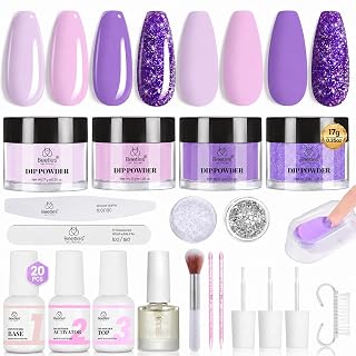 Beetles Dip Powder Nail Kit, 4 Colors Pastel Purple Lavender Pink Glitter Dip Nails Powder Starter Kit with Base Top Coat Activator Liquid for Summer Manicure DIY Salon - Amazon product rated Grade A