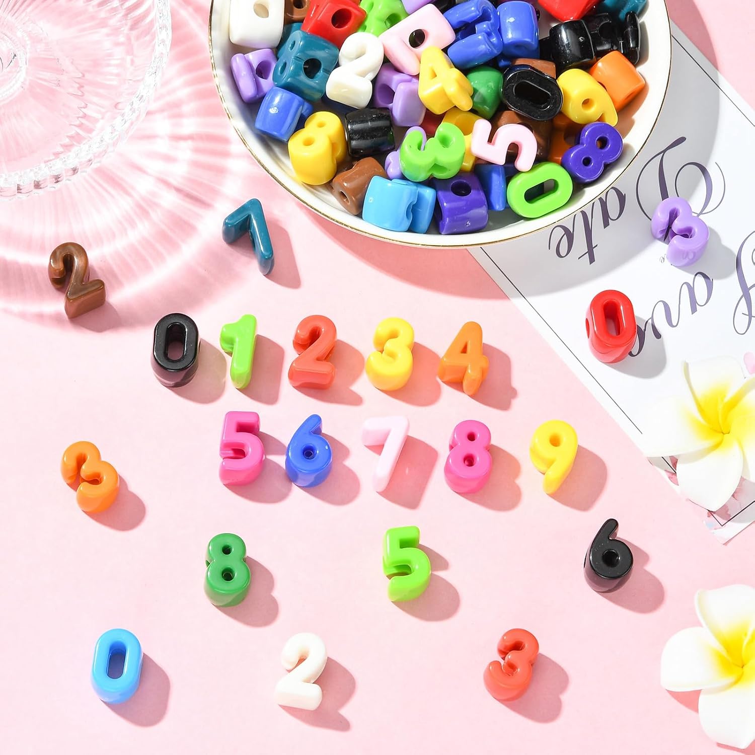 Ornazy 200Pcs Random 0-9 Number Spacer Beads Opaque Acrylic Count Embellishment with Hole Colorful 3D Number Beads for Jewelry Making Crafts