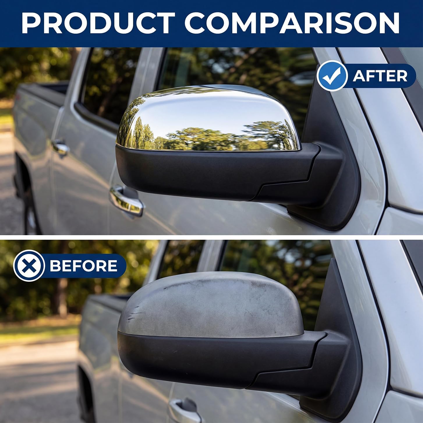 Chrome Side View Mirror Covers Caps Top Half Compatible with Chevrolet Silverado Tahoe Suburban Avalanche, GMC Sierra Yukon Cadillac Escalade 2007 2008 2009 2010 2011 2012 2013 2014
