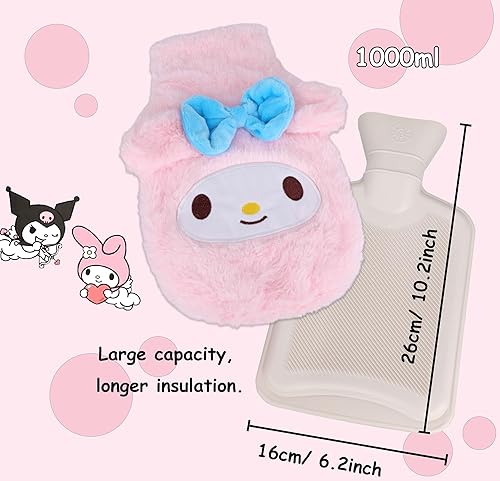 Miniatura 2 de Roffatide Botella de agua caliente con melodía de dibujos animados, calentador de pies de mano, bolsa de agua caliente de 1 litro y compresa fría