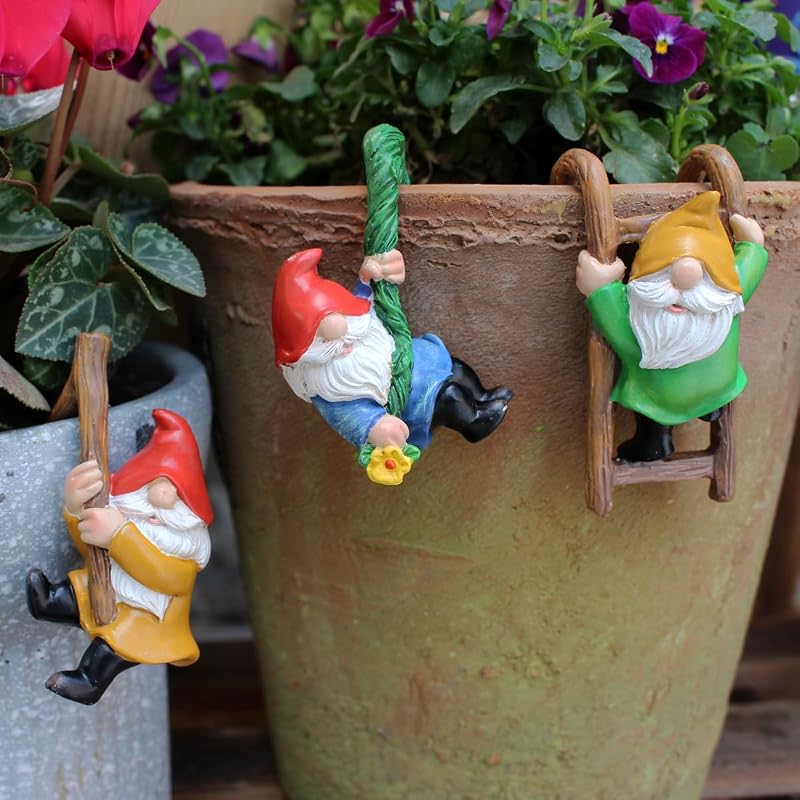 3 piezas de gnomos trepadores, decoración de caras de árbol al aire libre para patio, estatua de gnomos, manualidades de resina de jardín de hadas al aire libre, maceta paisaje enano, adornos colgantes de micro paisaje (3 piezas)