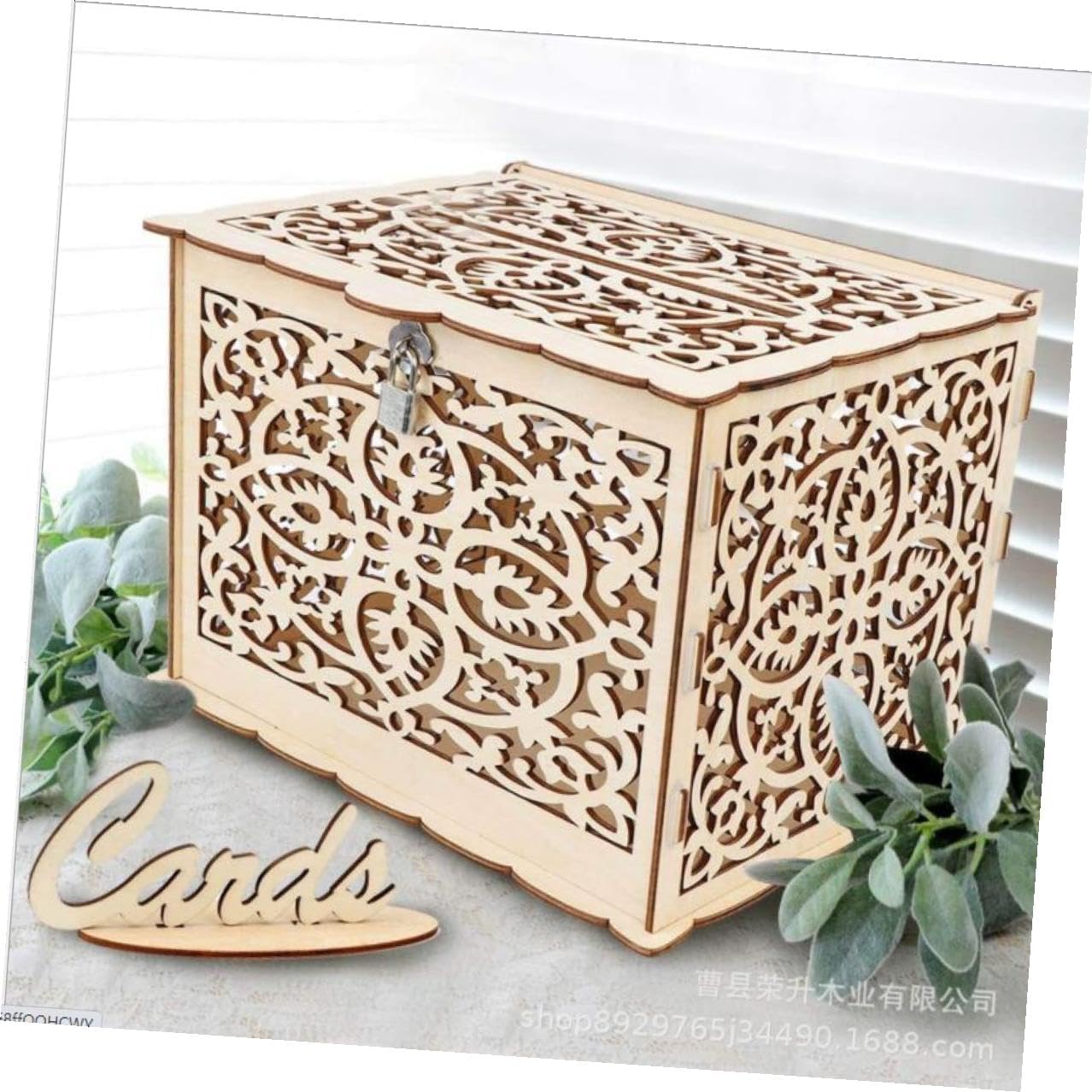 Wooden Wedding Cards Box Large Hollow Carved Envelope Money Box Decorative Party Card Holder for Wedding Reception and Event Supplies