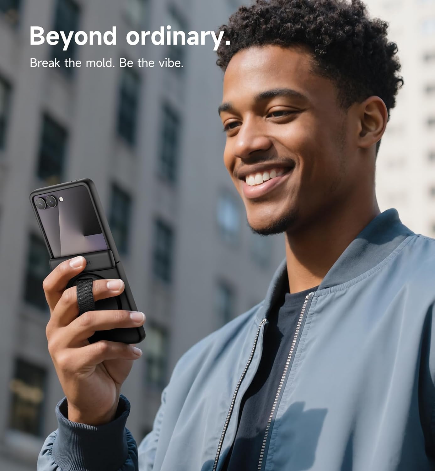 SURITCH for Samsung Galaxy Z Flip7 Case with 360° Rotatable Hand Strap Phone Grip Holder & Invisible Kickstand & Screen Protector, Protective Cover for Flip 7 -Black