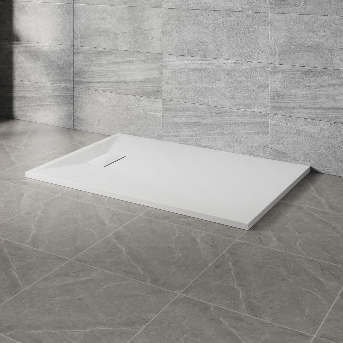 NRG 1400x800mm SMC Rectangle Shower Tray White with Fast Flow Waste for Bathroom Enclosures