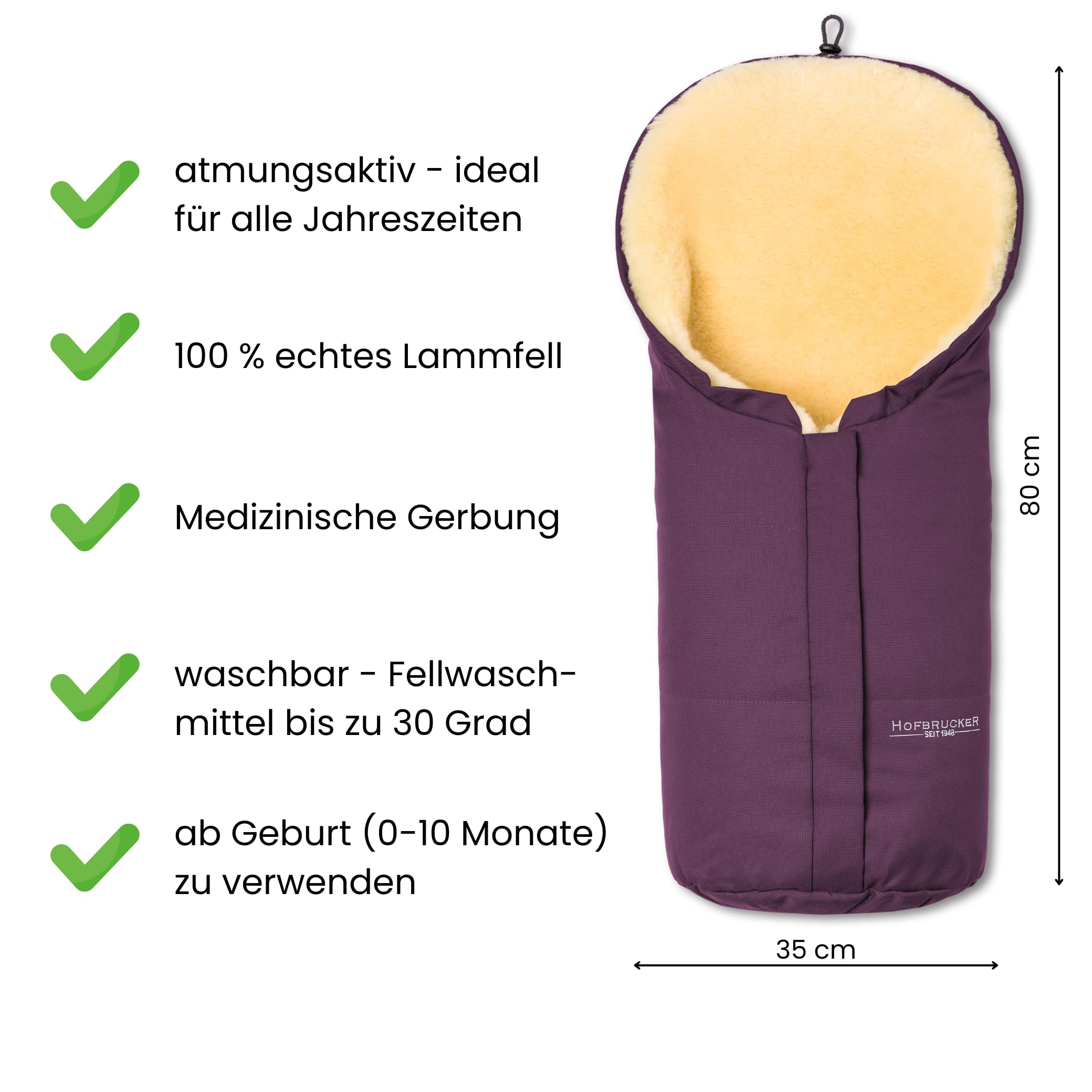 Hofbrucker Eskimo - Sacco termico per ovetto, passeggino, coprigambe universale, antivento e impermeabile, in vera pelliccia di agnello, made in Germany