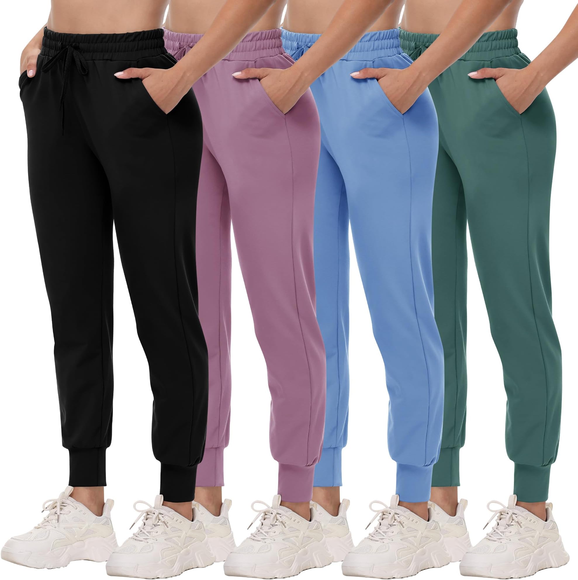 4 Pack Joggers for Women - Sweatpants with Pockets Lightweight Comfy Yoga Pants for Workout Travel Lounge