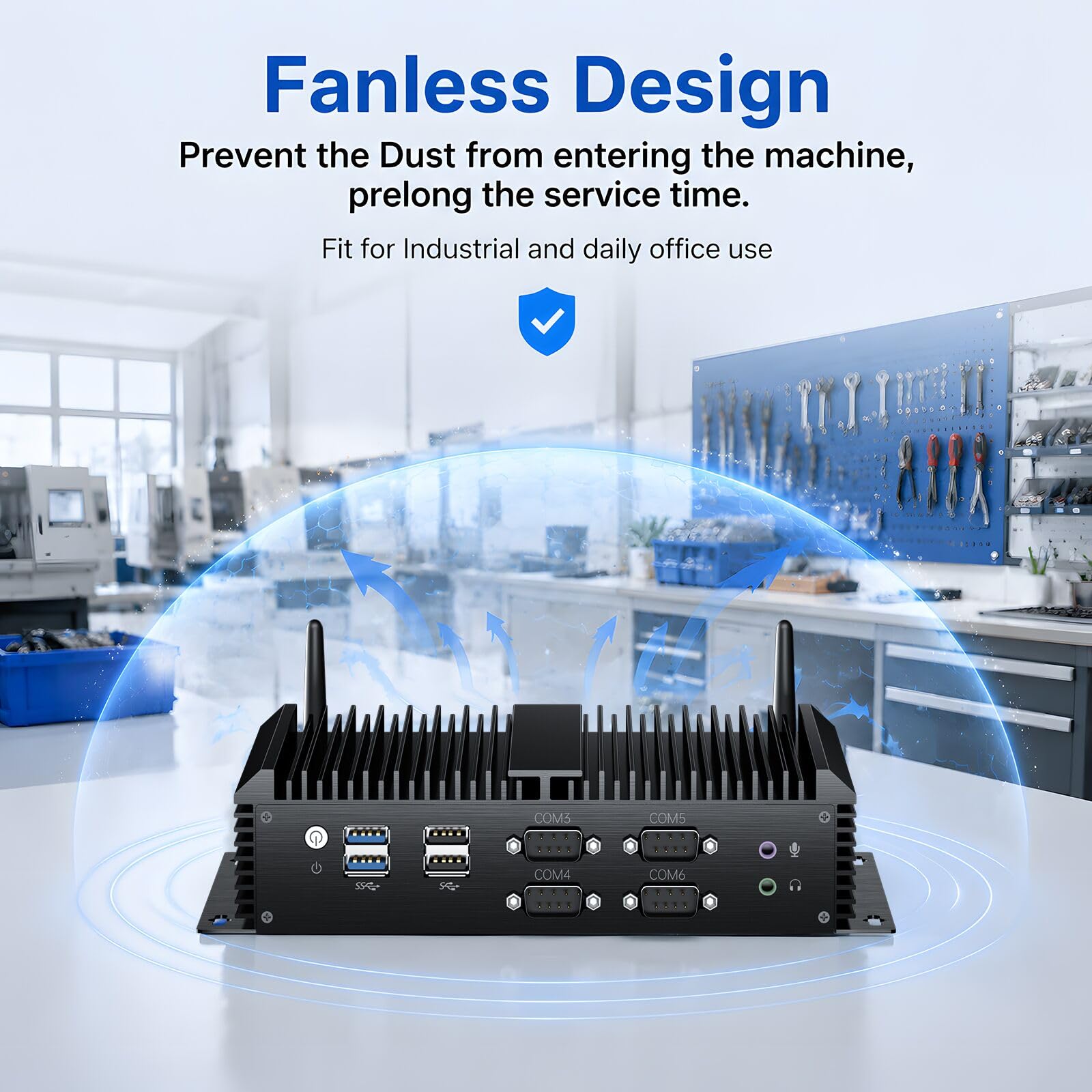 Industrie PC, lüfterloser Mini Computer mit Core i7-1165G7, 16GB RAM, 256G SSD, Dual-Netzwerkkarte, 2,5G LAN, 6*COM RS232, Wake-on-LAN/Auto-Power-On, Wi-Fi 6, 1*HDMI, 1*VGA, Windows 11 Pro