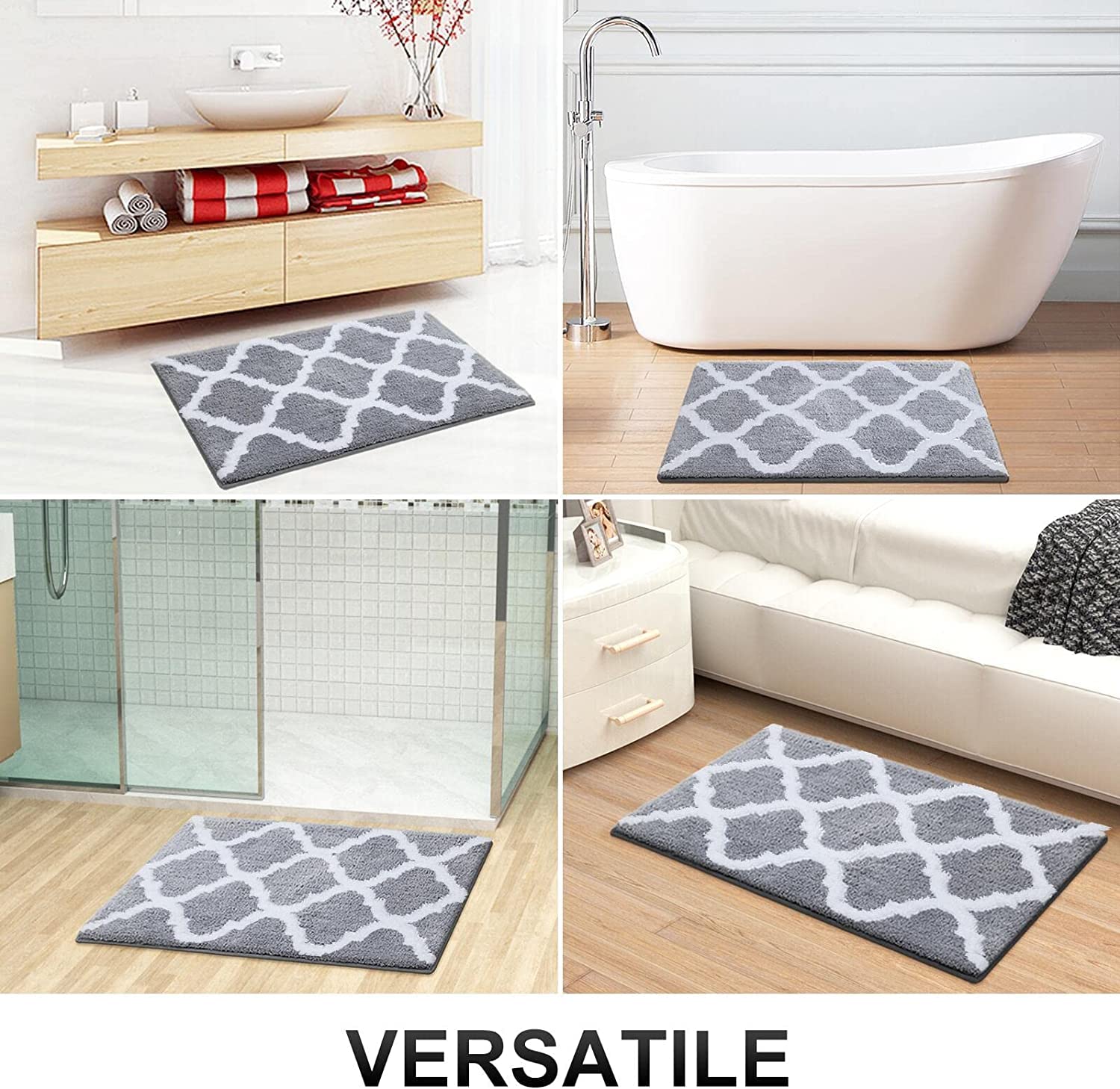 Homaxy Set di 2 tappetini da bagno antiscivolo, morbidi a pelo lungo, in microfibra, set da 2 pezzi, colore grigio, 40 x 60 cm + 40 x 120 cm
