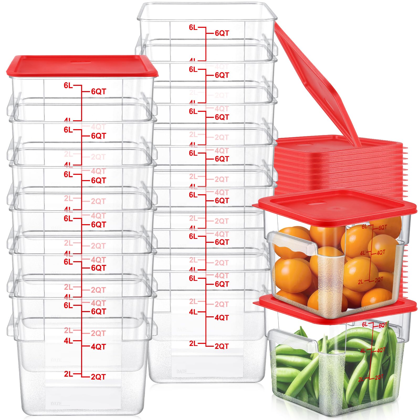 Ziliny 15 juegos de recipientes cuadrados de almacenamiento de alimentos de 6 cuartos de galón con tapas, recipientes comerciales de policarbonato con escala, almacenamiento de cereales herméticos