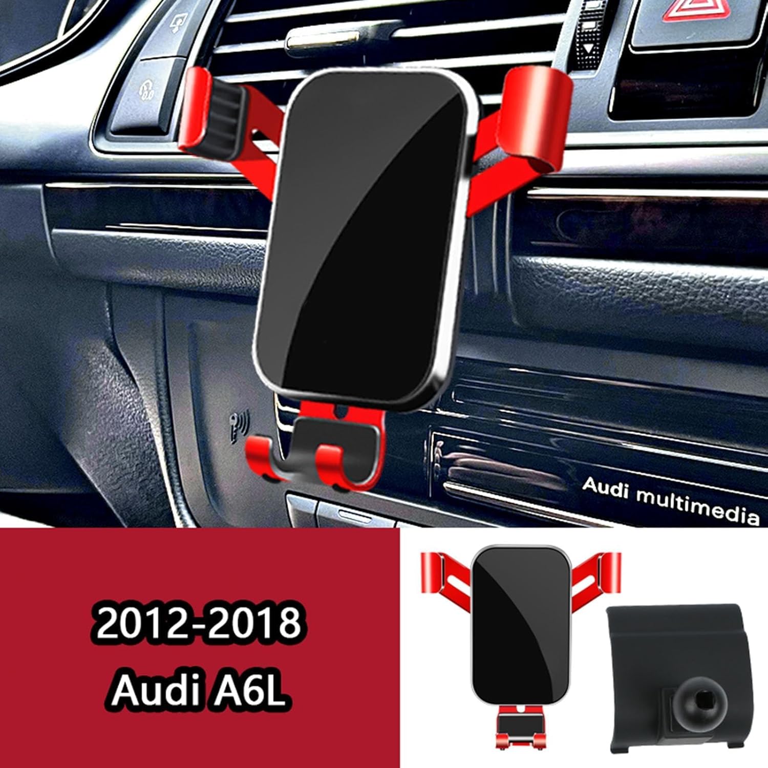 Car Phone Mount for Audi A6L 2012-2018, 360° Rotation Adjustable Holder, Secure Grip, Easy One Hand Use, Hands Free for Safe Driving, Durable Everyday Design,C Red
