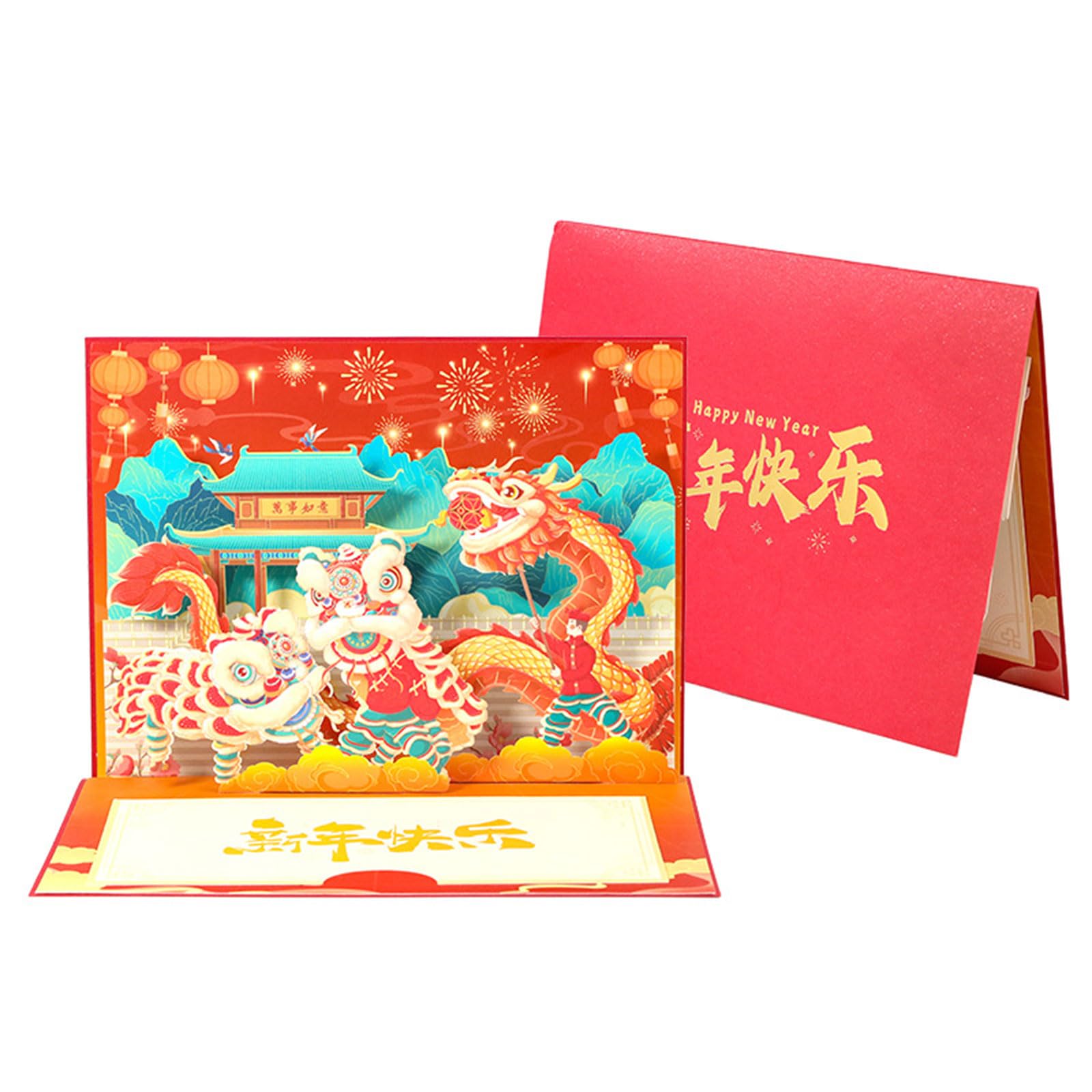 Kalttoy Multicolor Exquisite 3D Invitation Card Happy New Year Greeting Cards Creative 3D Popup Card With Envelope For Friend Relatives Tourist Postcards