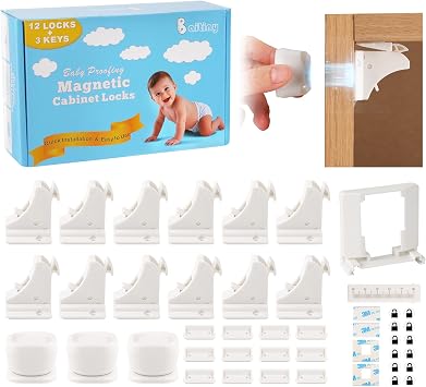 Magnetic Cabinet Locks Baby Proofing 12 Pack Baitiny Child Proof Cabinet Locks & Baby Proofing Cabinets Invisible Magnetic Locks for Cabinets Child Locks for Cabinets and Drawers