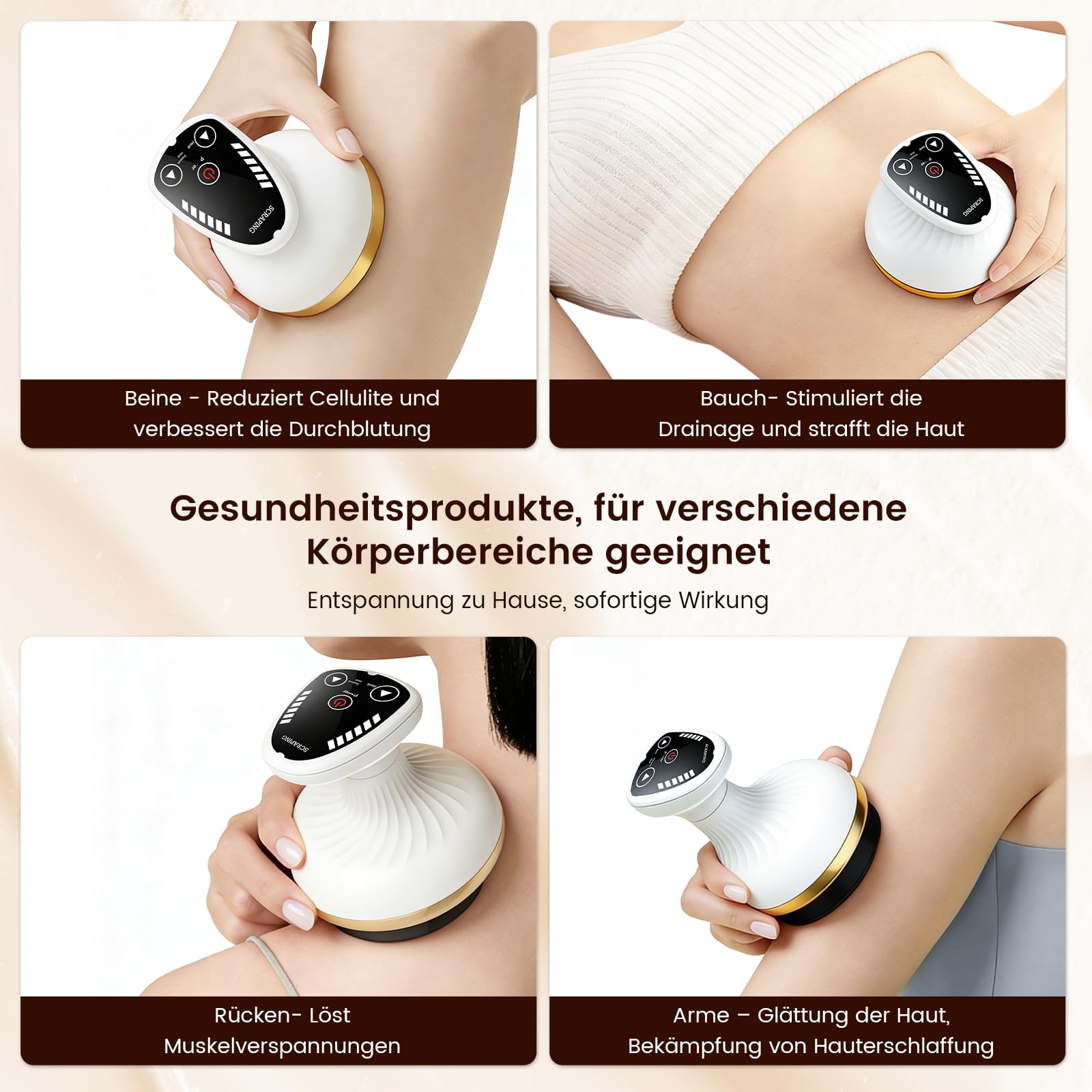 Vacuvia Cellulite Massager,4-in-1 Vakuum Massagegerät gegen Cellulite für straffere Haut,Verbesserte Durchblutung&Professionelle Tiefenmassage mit Wärmetherapie&LED-Licht, Anti-Cellulite Massagegerät