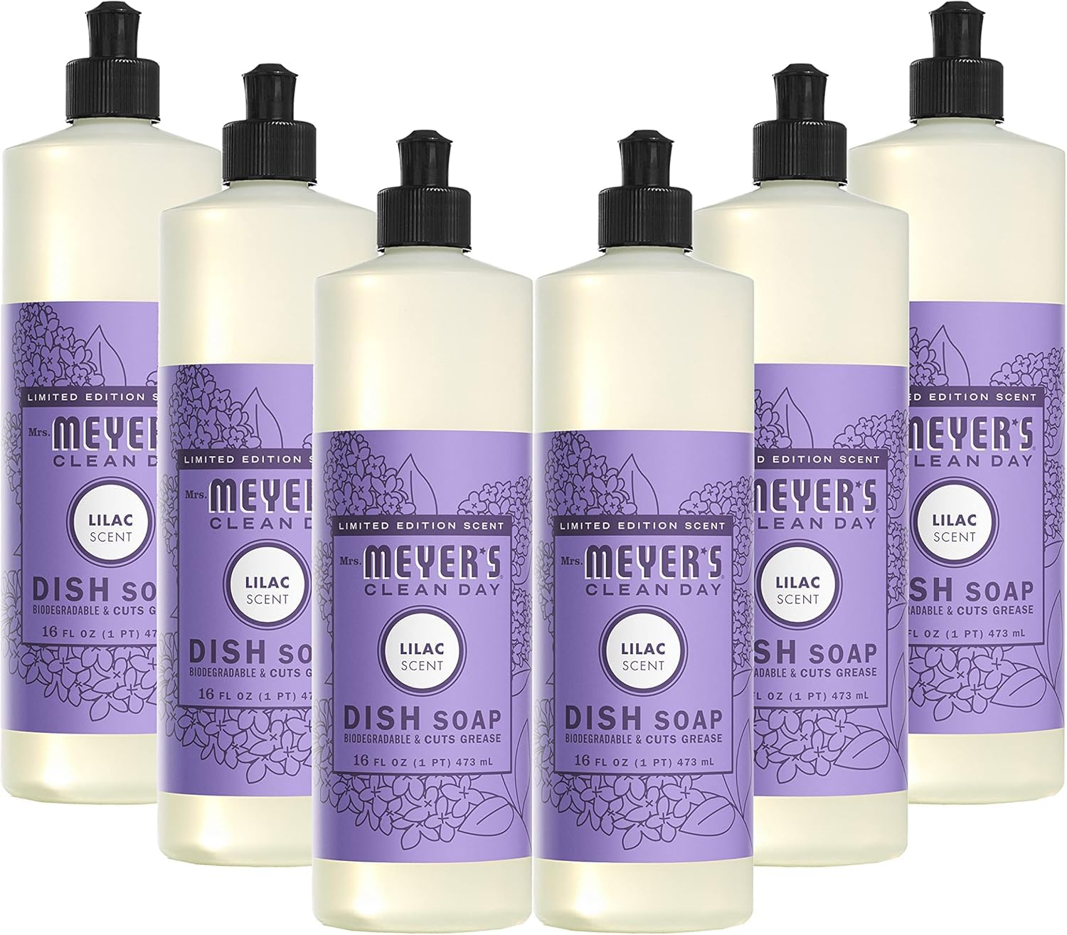 Mrs. MEYER'S CLEAN DAY Liquid Dish Soap, Lilac, 16 fl. oz - Pack of 6