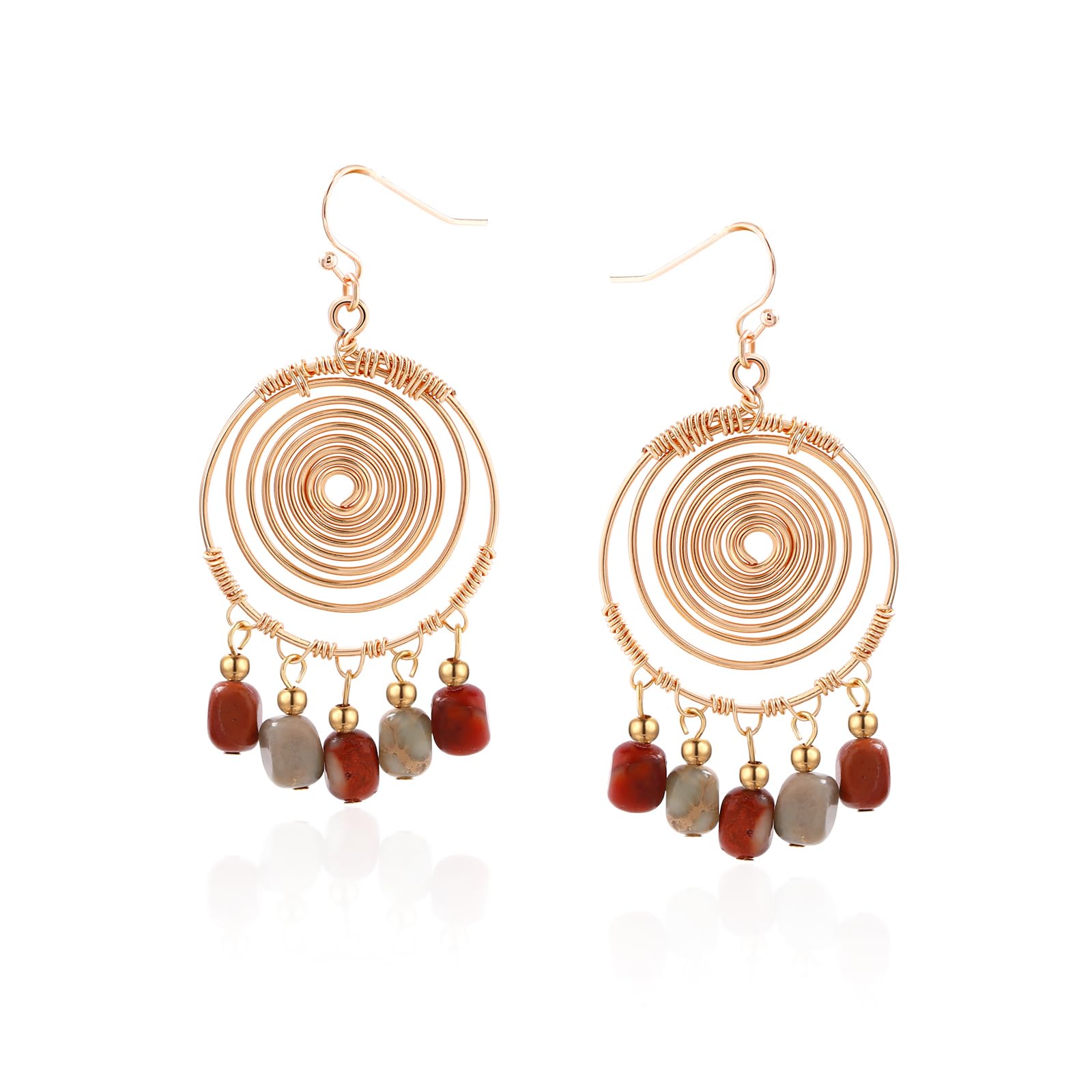 Tan RanHandmade Copper Wire Wrapped Earrings – Agalmatolite Boho Earrings For Women Dangle Earrings Coil Earrings And Gemstone Earrings