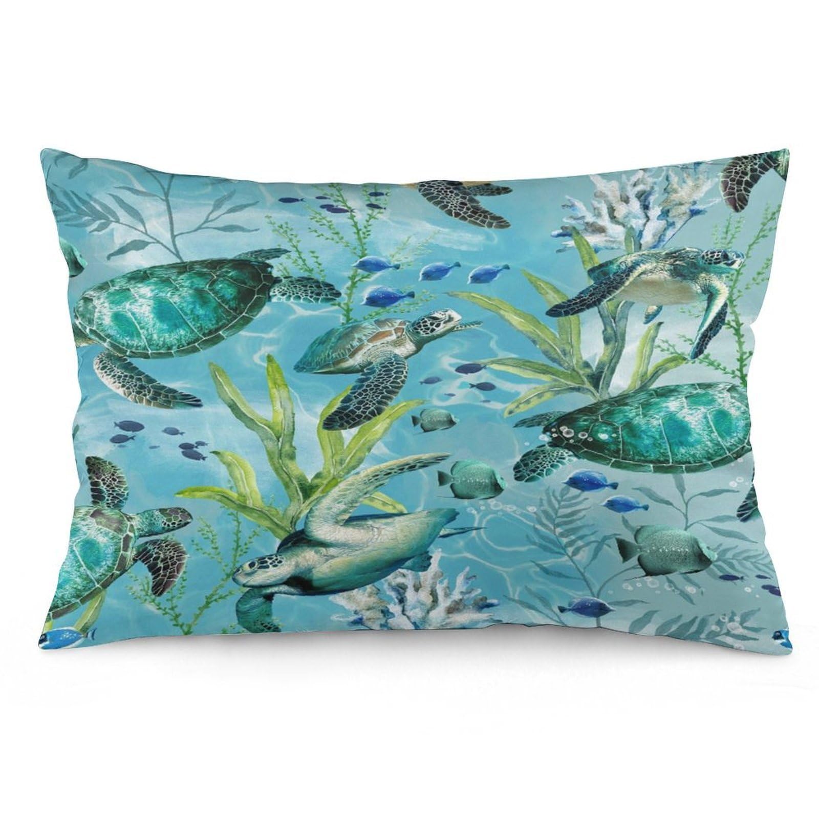 Sea Turtle-Blue Throw Pillow Cover Soft Pillow Case Decorative Lumbar Pillow Cover Cozy Throw Pillowcase Polyester Rectangular Cushion Case Decor for Couch Sofa Bed