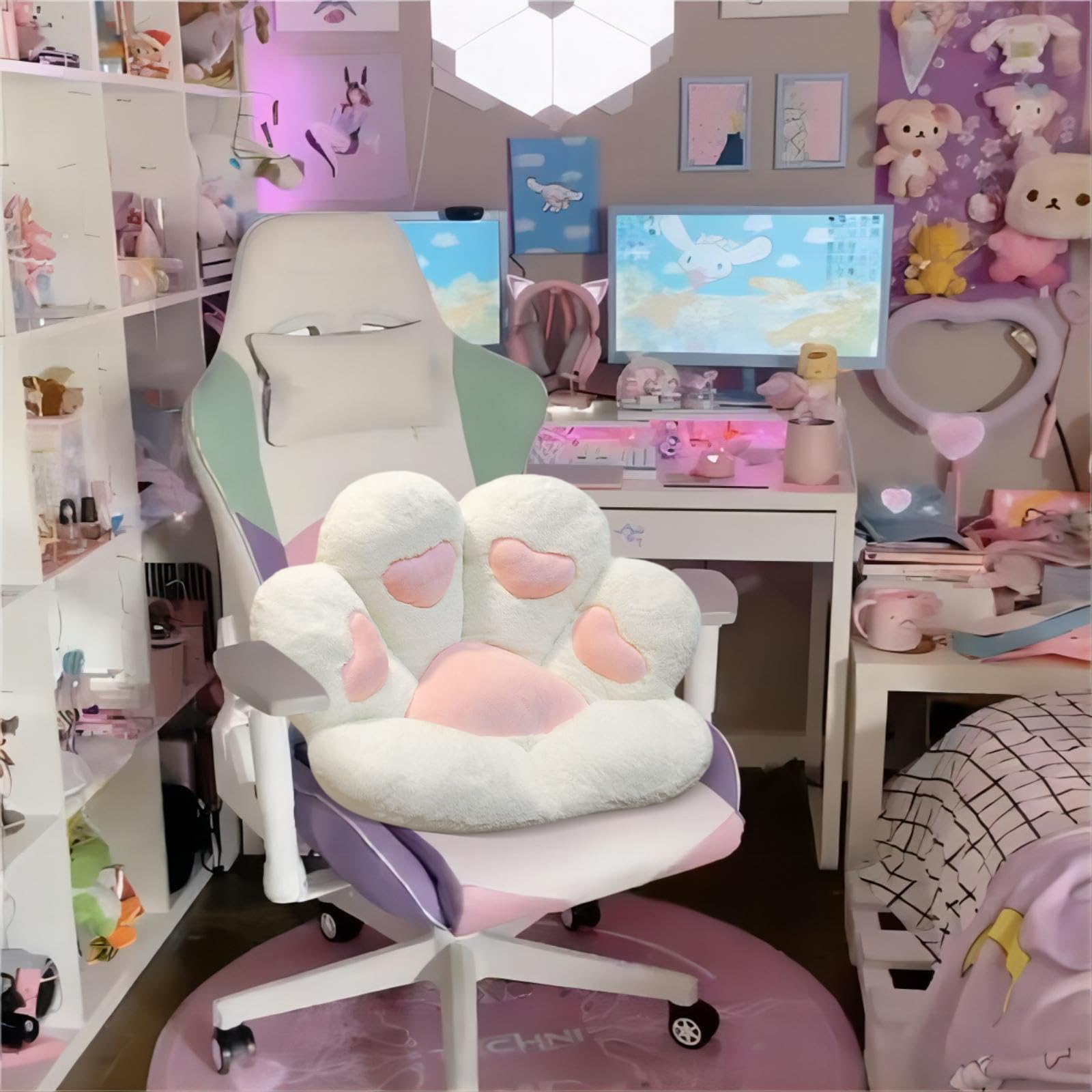 Ditucu Poduszka z kocią łapą, kawaii, poduszki na krzesło, 79 x 70 cm, urocze rzeczy, poduszka do siedzenia, w kształcie serca, wygodna leniwa sofa, poduszka podłogowa do biura, na krzesła do gier,