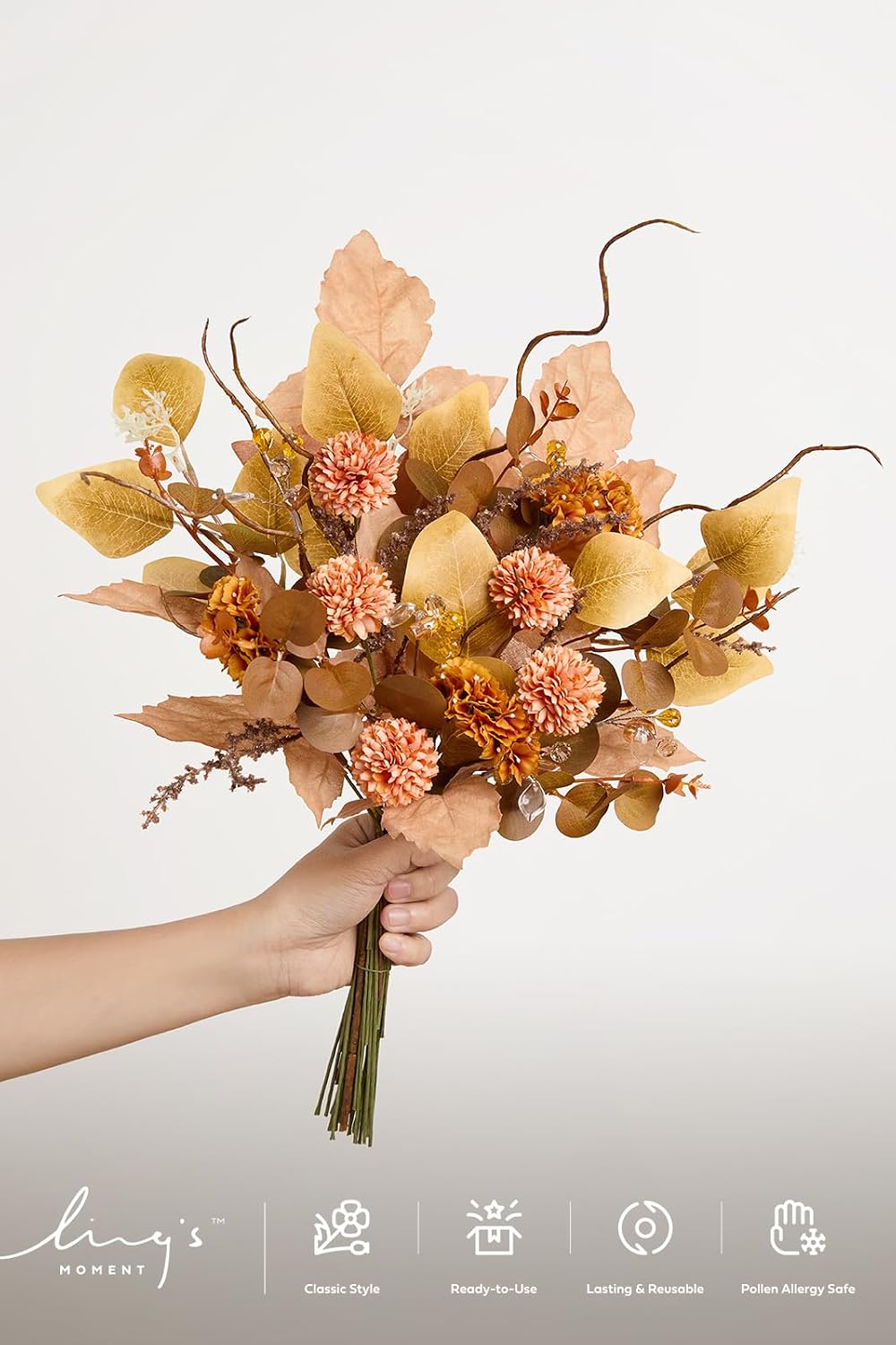 Ling's moment Artificial Greenery Stems Box Set, 42pcs with 9 Kinds of Faux Flowers Picks for DIY Bridal Bouquets Wedding Floral Arrangement Table Centerpieces, Brown & Orange image 2