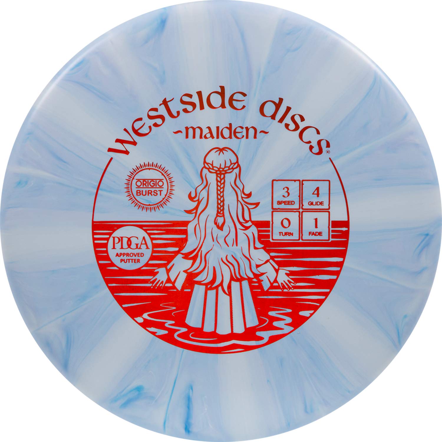 Westside DiscsOrigio Burst Maiden Disc Golf Putter | Frisbee Golf Putt and Approach Disc | Neutral Flying Golf Disc | Stamp Colors Will Vary