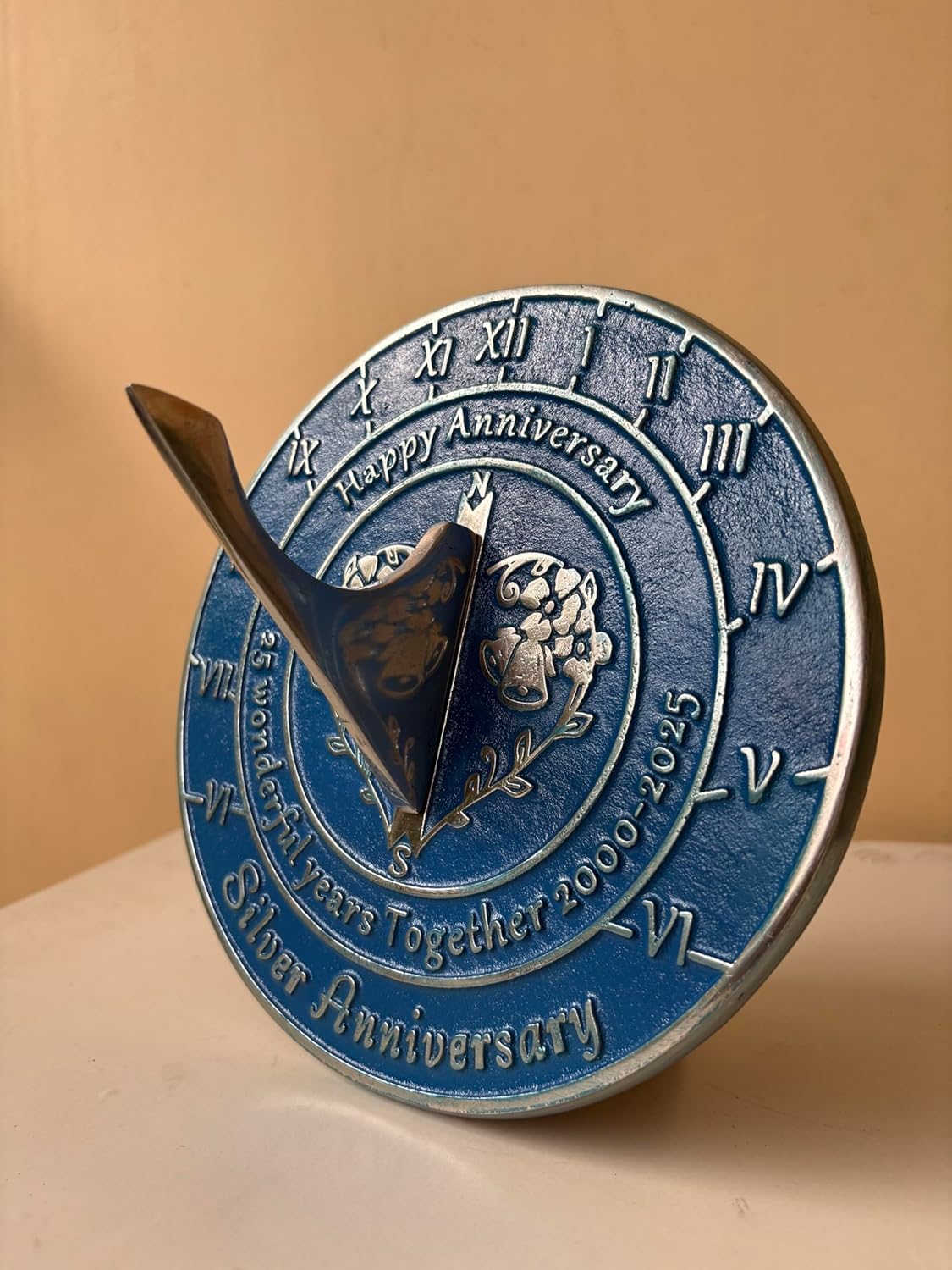 Reloj de sol de aniversario para boda de plata número 25 de 8 pulgadas