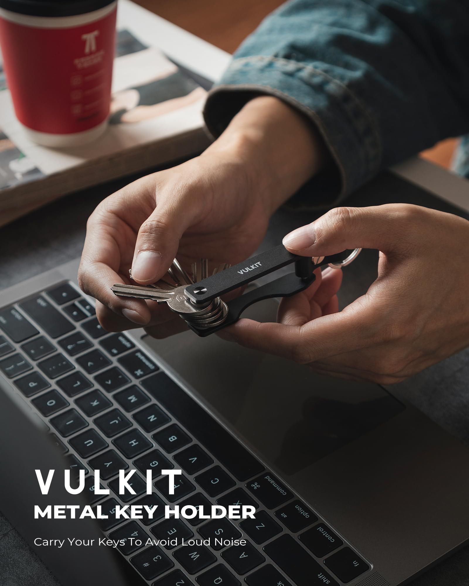 VULKIT Metal Key Organizer Minimalist Key Holder Compact Key Case Keychain Secures 1-5 Keys(Black)