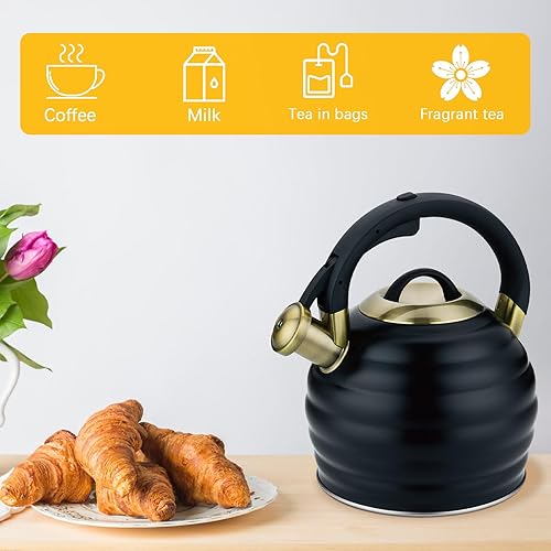 Miniatura 7 de Hervidor de té para estufa, tetera de acero inoxidable 3.2Q con mango ergonómico a prueba de calor