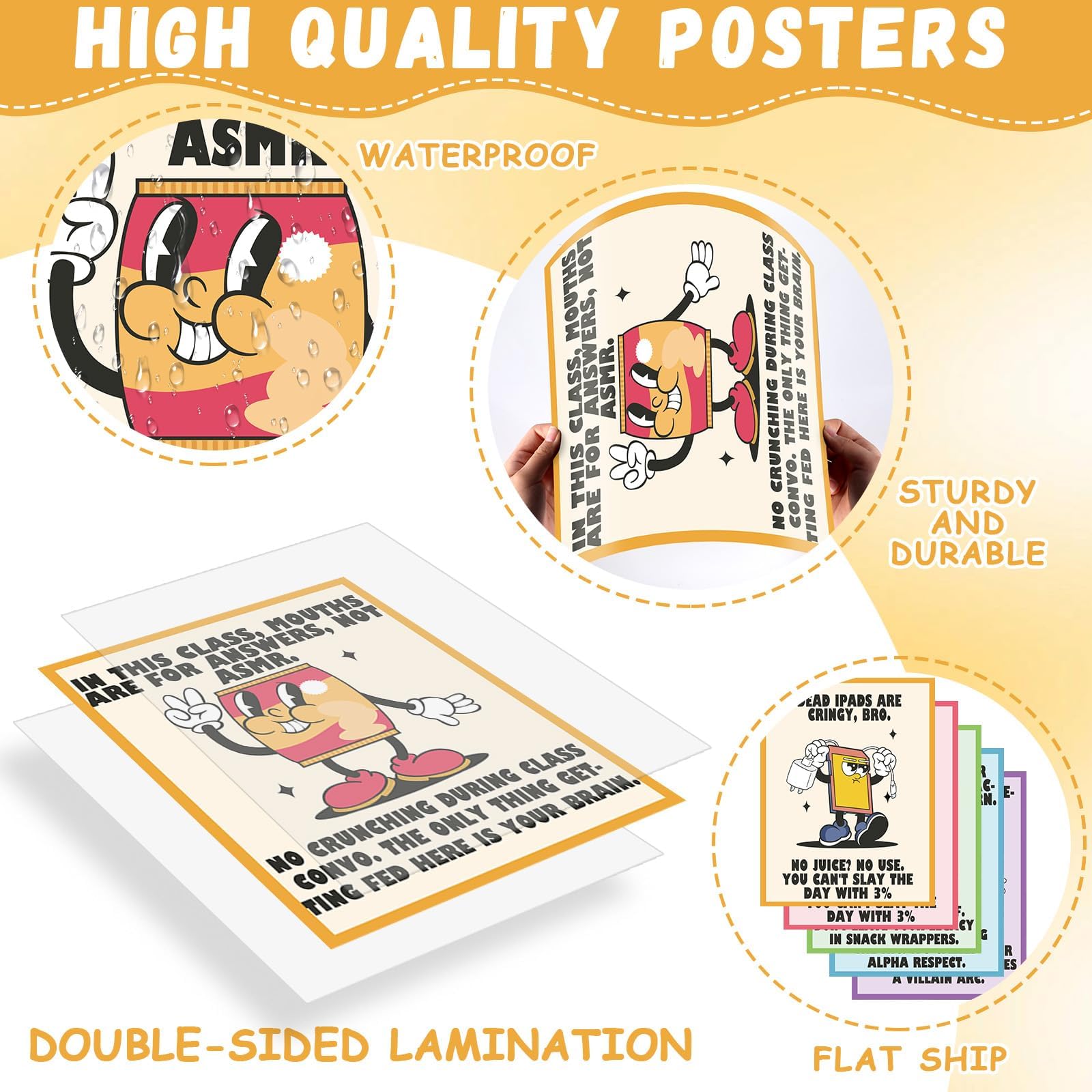 Lustiges Klassenzimmer-Regel-Poster-Set, motivierende Klassenzimmer-Dekorationen, niedliche Cartoon-Bilder, Wandposter, inspirierende Klassenregeln, pädagogische Poster für Grundschullehrer, 12 Stück