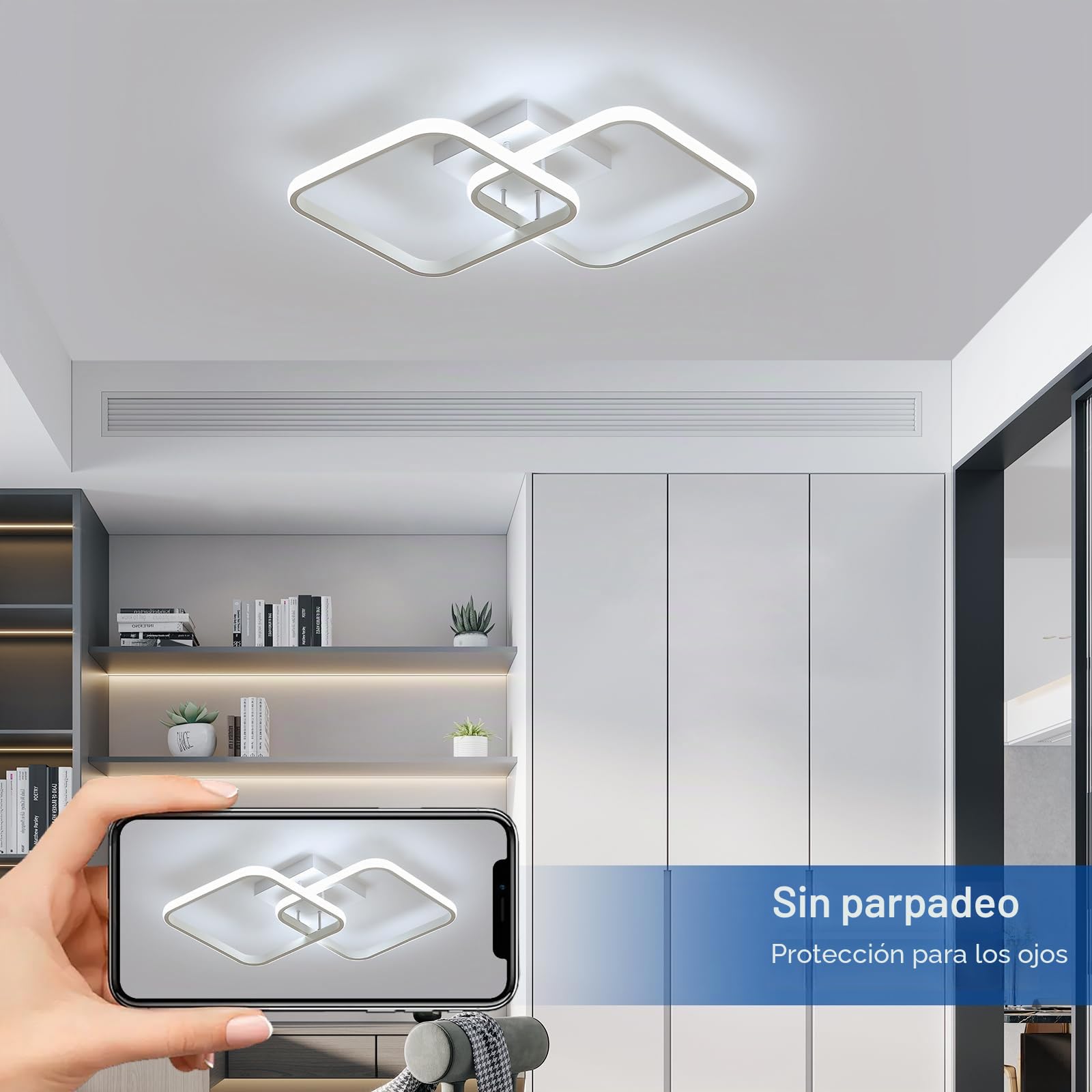 Osairous Lamparas de Techo Salon, 42W 4700LM Plafon LED Techo Moderno Blanco Cuadrado, Luz de Techo LED Dormitorio Acrílico para Cocina, Comedor, Estudio, Oficina, Blanco Frío 6500K, 64CM