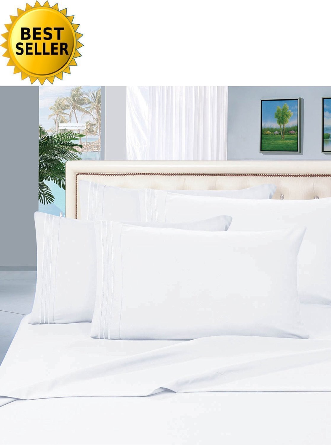 Hotel Luxury Bed Sheets Set Softest Bedding 1500 Thread Count Deep Pocket up to 16inch Elastic All Around, Wrinkle & Fade Resistant - King, White