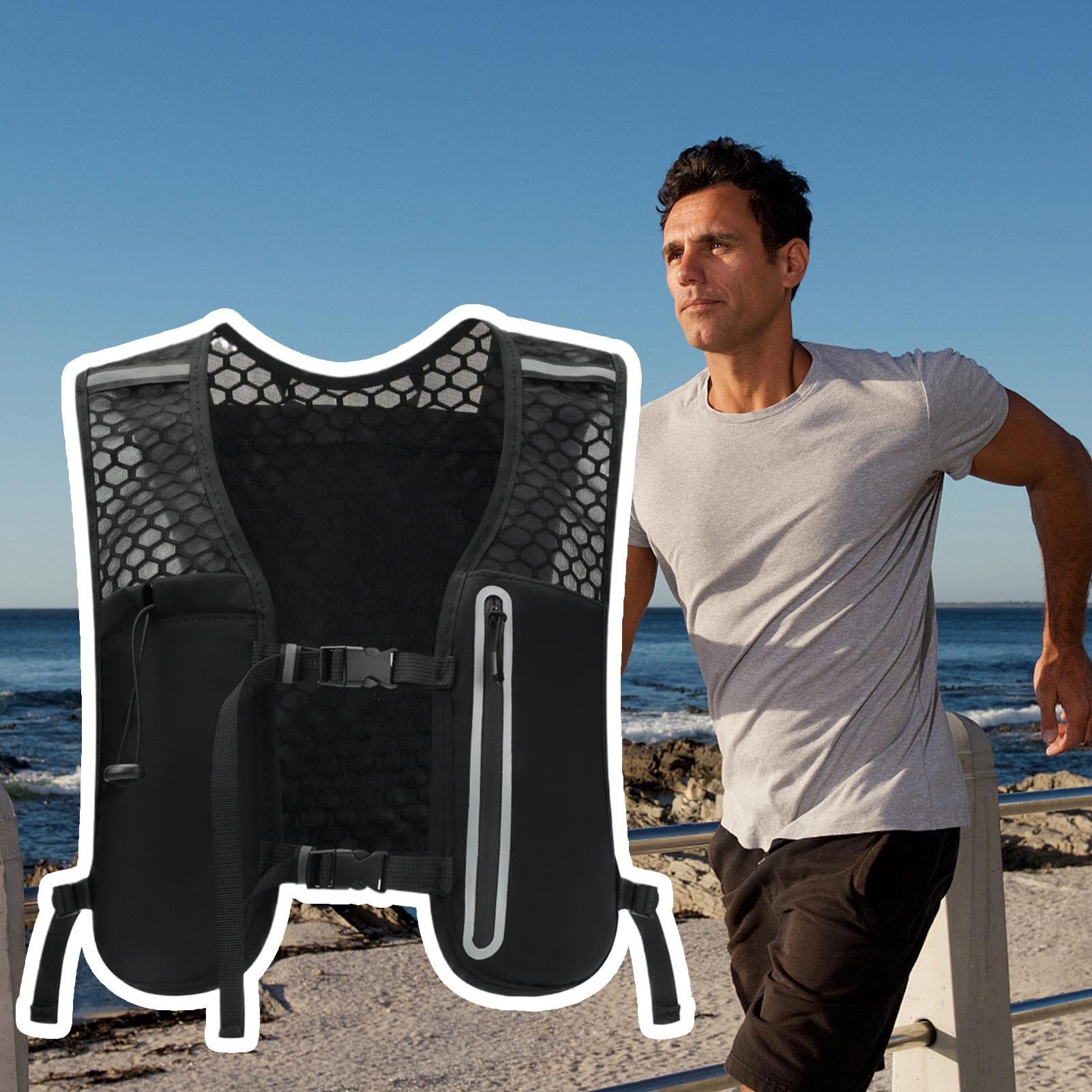 Chaleco Hidratante para Running | Mochila de Hidratación con Correas Ajustables | Bolsa Pecho Ligera con Vejiga para Teléfono, para Senderismo, Ciclismo, Maratones y Camping de Hombre