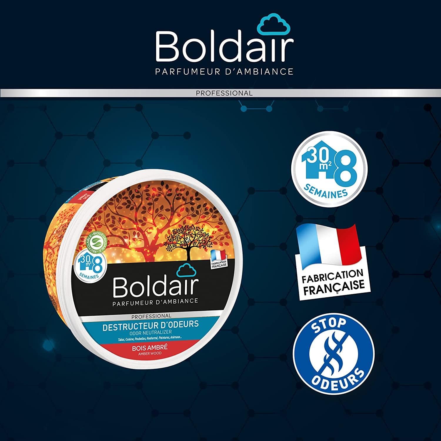 BOLDAIR Lot de 5 Pots 300g Gel destructeur d'odeurs bois ambré
